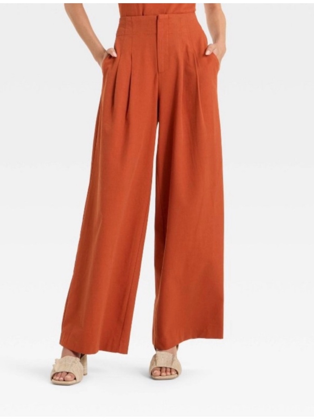 High-Rise Wide-Leg Pants in terracota
